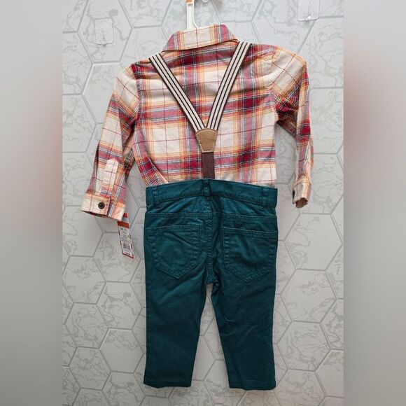 Cat & Jack Toddler Boys' Plaid Button-Down Shirt and Suspender Pants Bundle of 2 - Picture 5 of 9